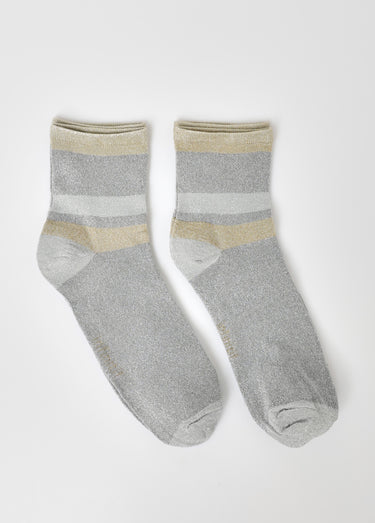 Chaussettes fil métallisé, motif lignes Gris
