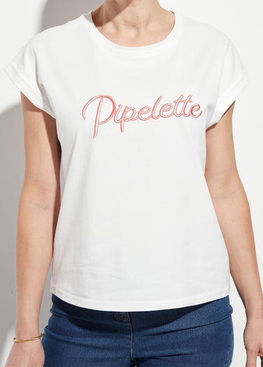 T-shirt col rond avec message Pipelette Blanc