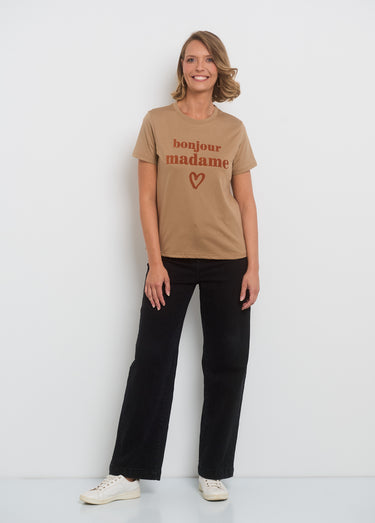 T-shirt manches courtes message "Madame" Camel