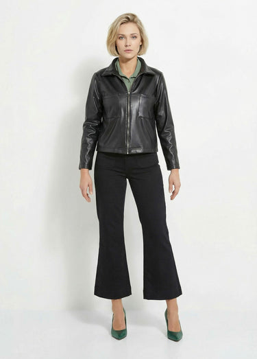 Veste zippée style motard, simili cuir Noir