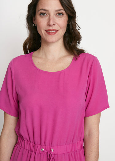 Robe courte droite taille élastiquée Uni Fuchsia