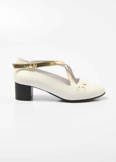 Escarpins brides croisées cuir largeur confort Blanc / Doré