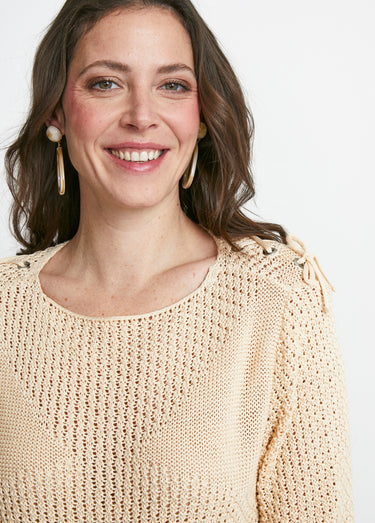 Pull col rond laçage fantaisie Ficelle