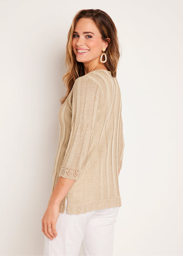 Cardigan boutonnée long ajouré Ficelle