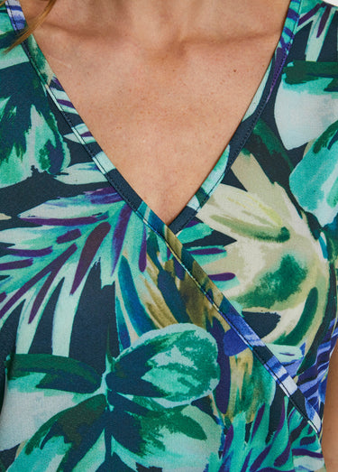 Tee-shirt cache-coeur manches papillon Bleu/Vert