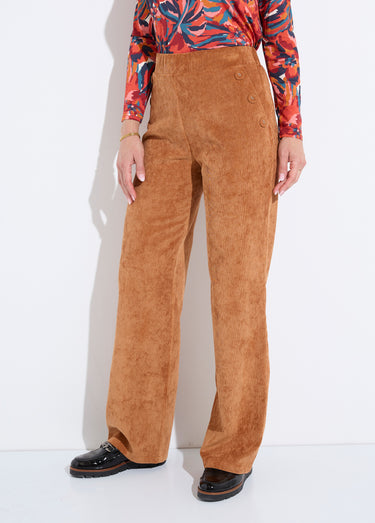 Pantalon large velours milleraies Camel