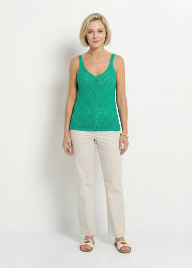 Pull débardeur court ajouré uni coton Vert