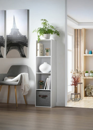 Meuble colonne rangement 4 cases, 1B Blanc