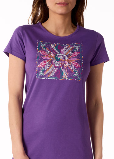 Nuisette courte motif placé tropical Violet