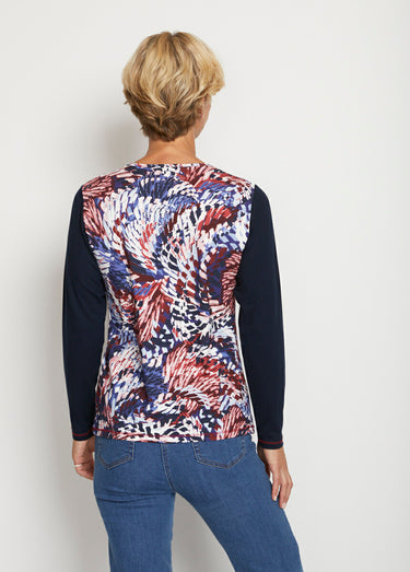 T-shirt uni imprimé manches longues Bleu / Rouge