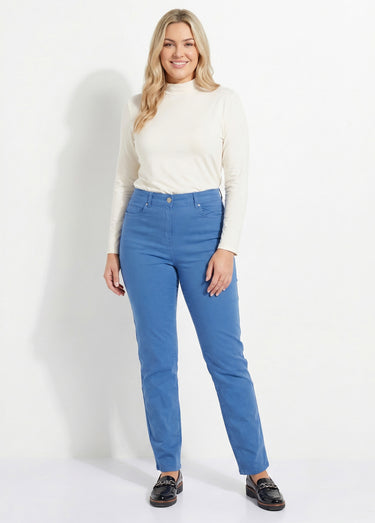Pantalon droit 5 poches coton stretch Bleu