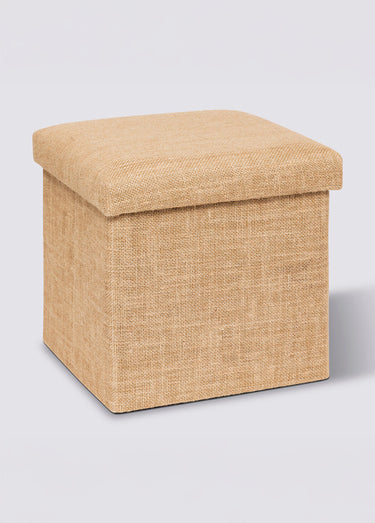 Pouf carré de rangement en toile de jute Beige