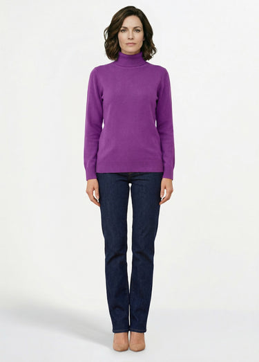 Pull doux col roulé manches longues Violet