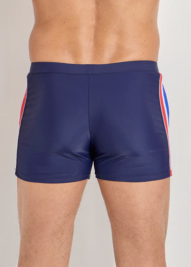 Boxer de bain piscine, bandes cotés Marine