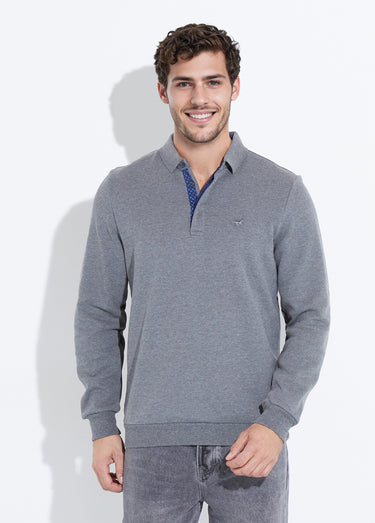 Sweat col polo, intérieur molletonné Gris