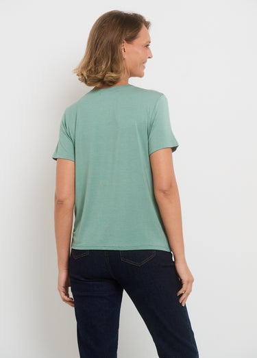 T-shirt fluide col V manches courtes Vert Clair