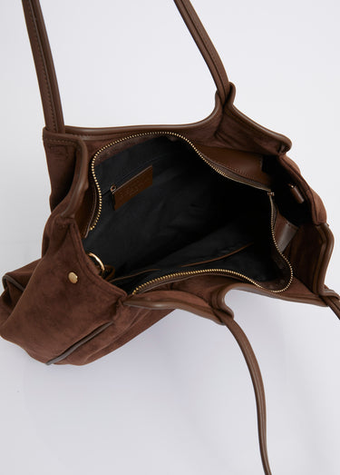Sac shopping en suédine et simili cuir Chocolat
