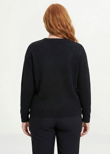 Pull doux col rond avec strass et sequins Noir