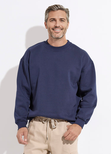 Sweat shirt col rond, détails bord cotes Marine