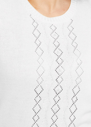 Pull ajouré perlé manches courtes Blanc