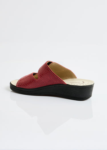 Mules scratchées grande largeur cuir Carmin