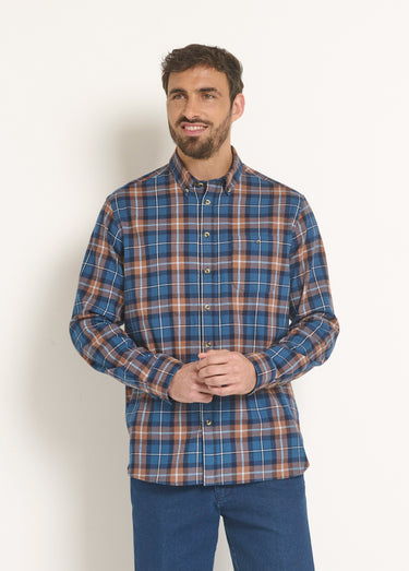 Chemise flanelle détails velours, grands carreaux Carreaux Bleu/Beige