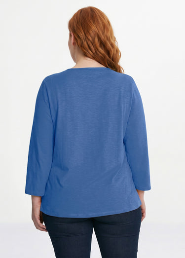 T-shirt manches 3/4 coton et macramé Bleu