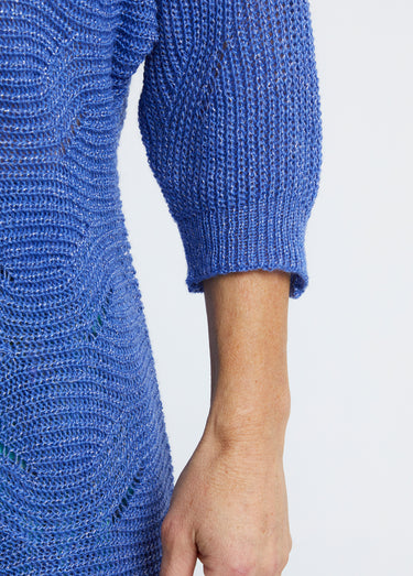 Pull maille reliefée ajourée volume boîte Bleu