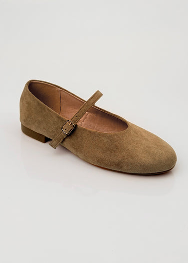 Ballerines babies plates façon cuir suédé Kaki/Beige
