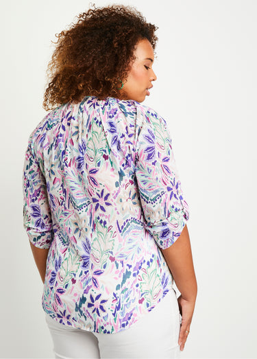 Tunique longue boutonnée voile coton Violet/Rose