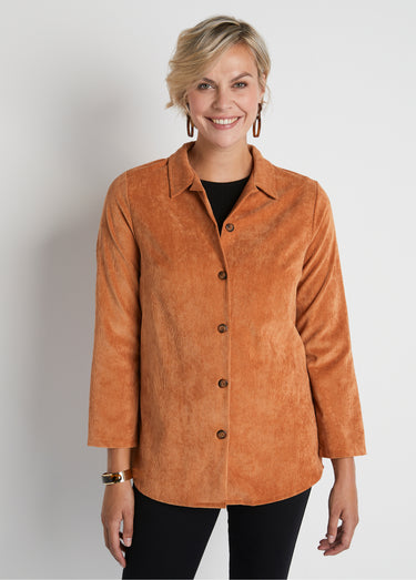 Veste surchemise velours milleraies col tailleur Caramel
