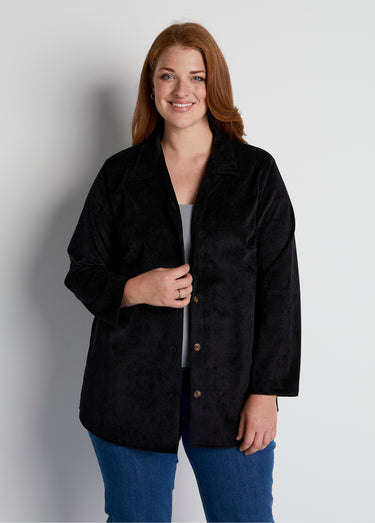 Veste surchemise velours milleraies col tailleur Noir