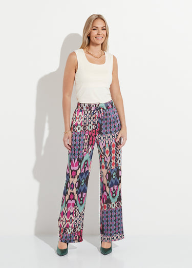 Pantalon large taille élastiquée satin imprimé Multicolore