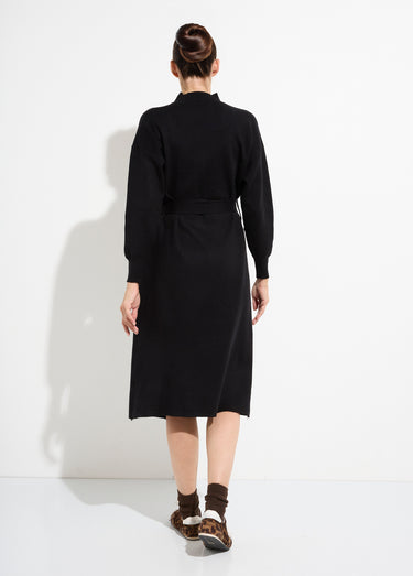 Robe pull col montant ceinture métal Noir