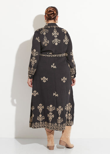 Robe chemisier à broderies contrastées Noir