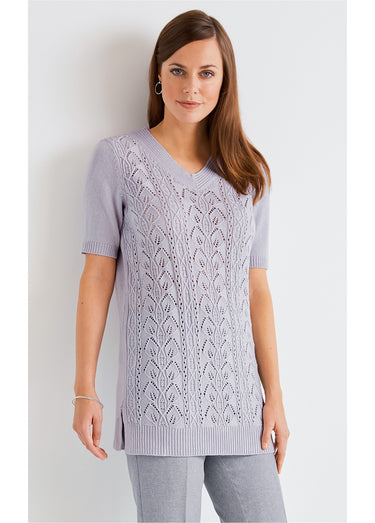 Pull-tunique long col V Argent