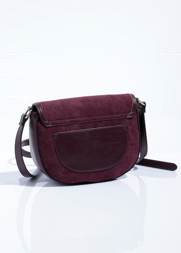 Sac à main chic demi lune en suédine Bordeaux