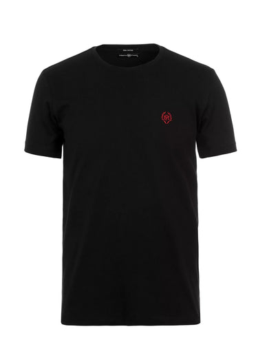 T-shirt col rond essentiel, logo poitrine Noir