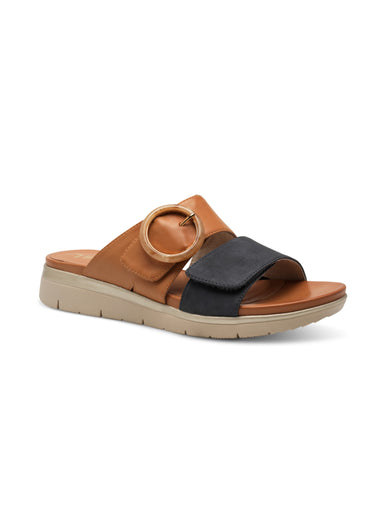 Mules bicolores avec semelle compensée Marron