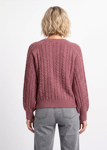 Pull doux maille irisée torsadée ajourée laine Cassis