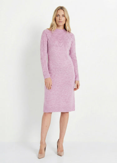 Robe-pull courte tricot ajouré col rond Lilas
