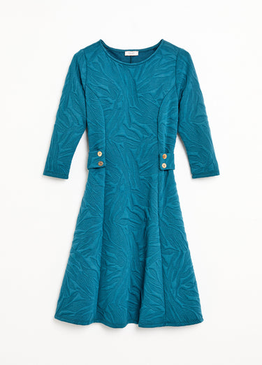 Robe courte galbée jacquard reliefé Bleu Canard
