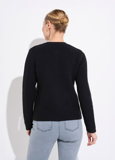 Gilet veste boutonné court maille effet tweed Noir