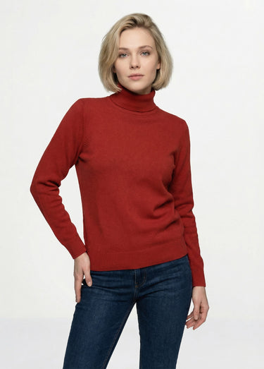 Pull doux col roulé manches longues Rouge