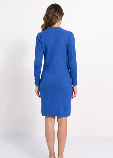 Robe-pull courte tricot uni col rond Bleu