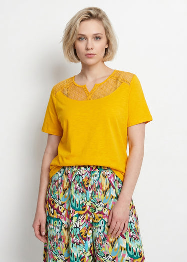 T-shirt coton maille flammée dentelle Safran