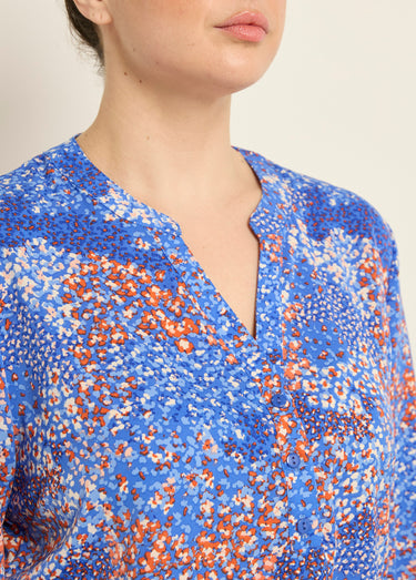 Tunique col V fleurie manches longues Bleu Imprime