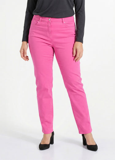 Pantalon droit 5 poches coton stretch Rose Magenta
