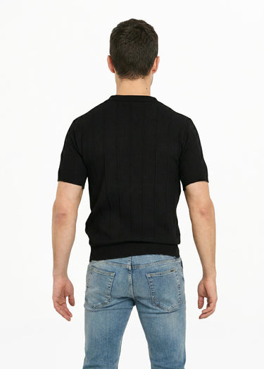 Pull fin en maille gaufrée avec col polo Noir
