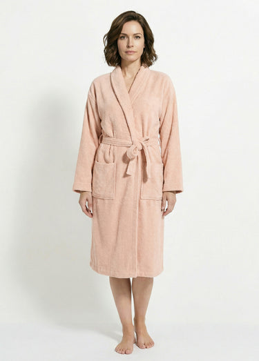 Peignoir éponge, ceinture + col châle Rose